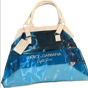 LIGHT BLUE DOLCE & GABBANA CLEAR SHOULDER SATCHEL BEACH BAG WHITE TRIM TAG *SOLD